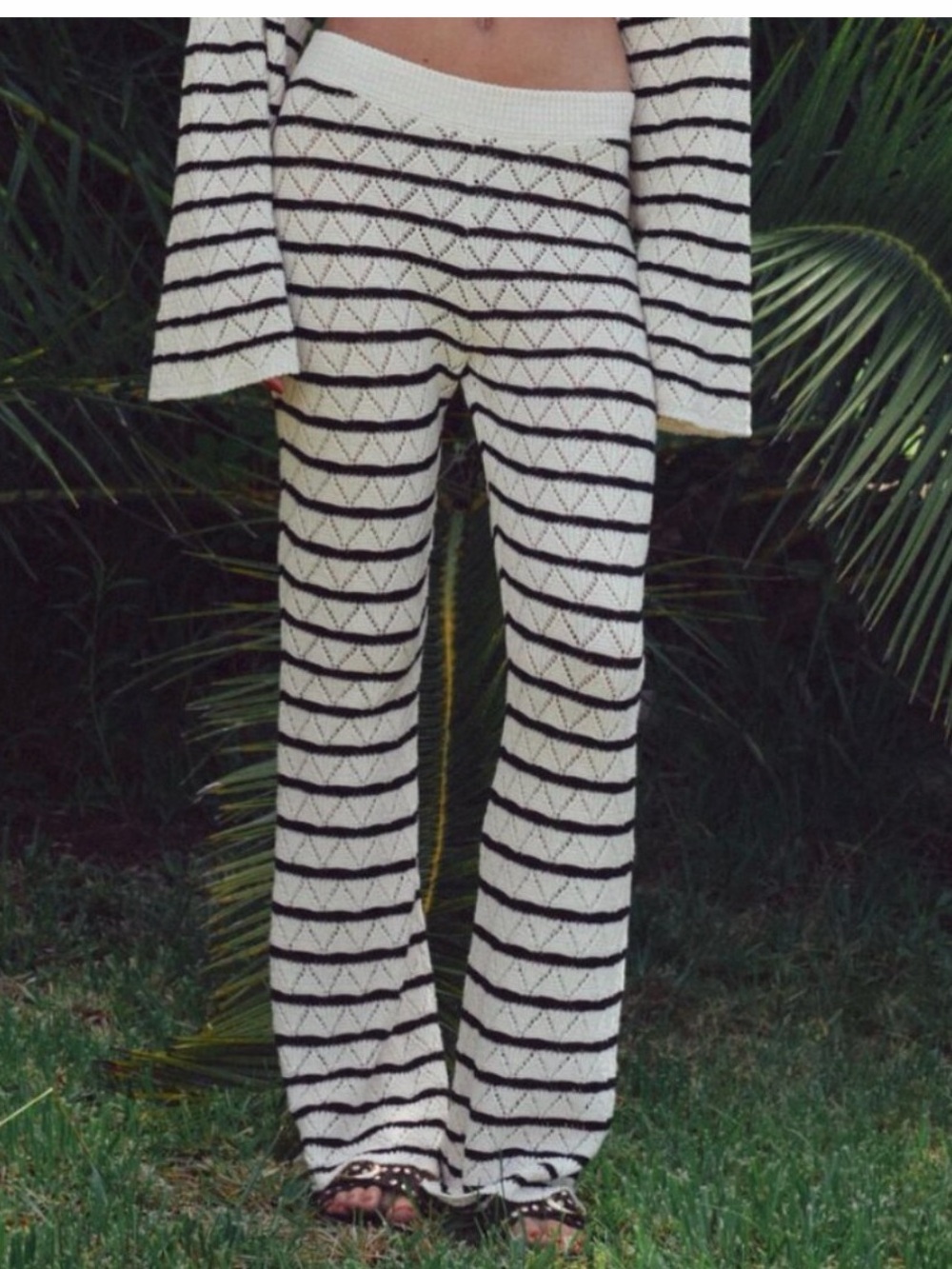 Zara Cream & Black Striped Knit Wide-Leg Pants
